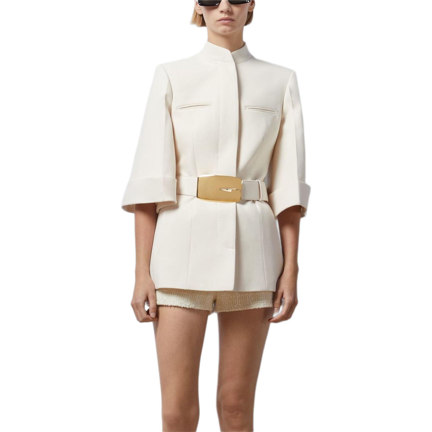 (Women) Gucci SS24 Solid Color Tie-Neck Short-Sleeve Jacket - Off-White 776581-Z8BQH-9002 圖 3