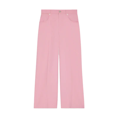 (Women) Gucci SS24 Solid Wool Wide-Leg Trousers in Pink 777566-ZHW51-5334