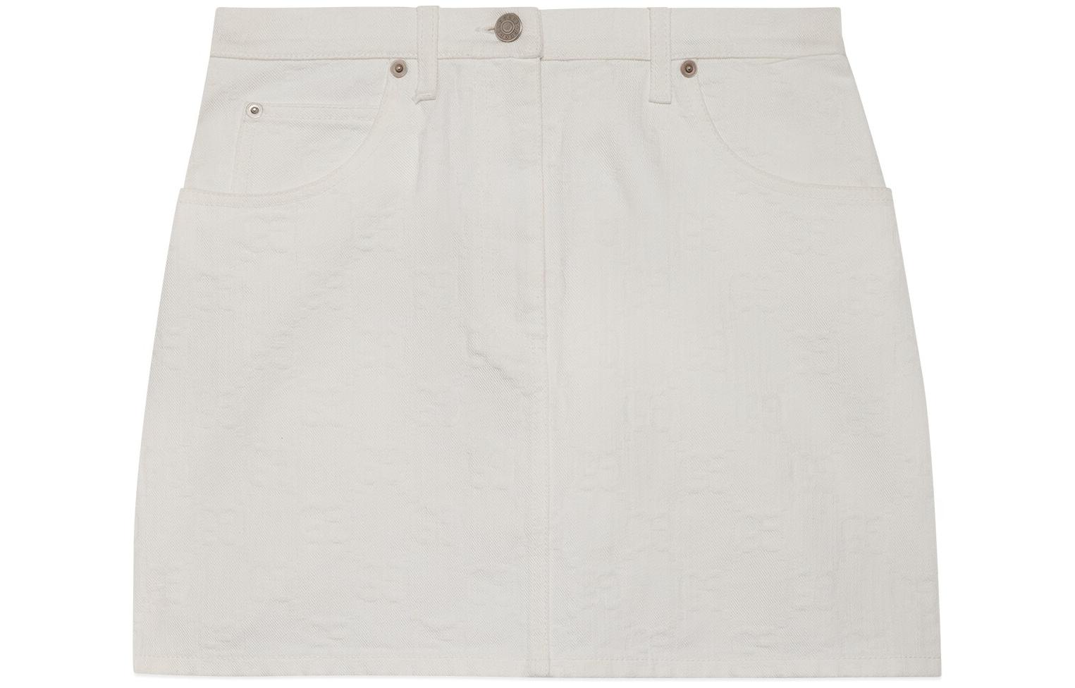 (Women) Gucci SS24 White GG Jacquard Mid-Rise Denim Skirt 777223-XDCWT-9692