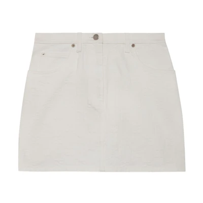 (Women) Gucci SS24 White GG Jacquard Mid-Rise Denim Skirt 777223-XDCWT-9692