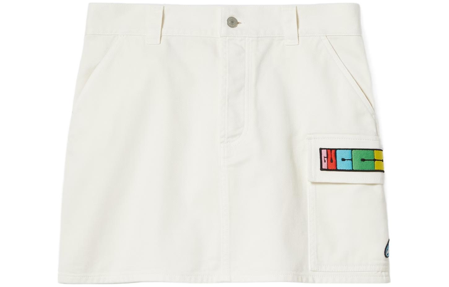 (Women) Gucci SS24 White Short Skirt with Patch Zipper 783945-XDCXX-9200