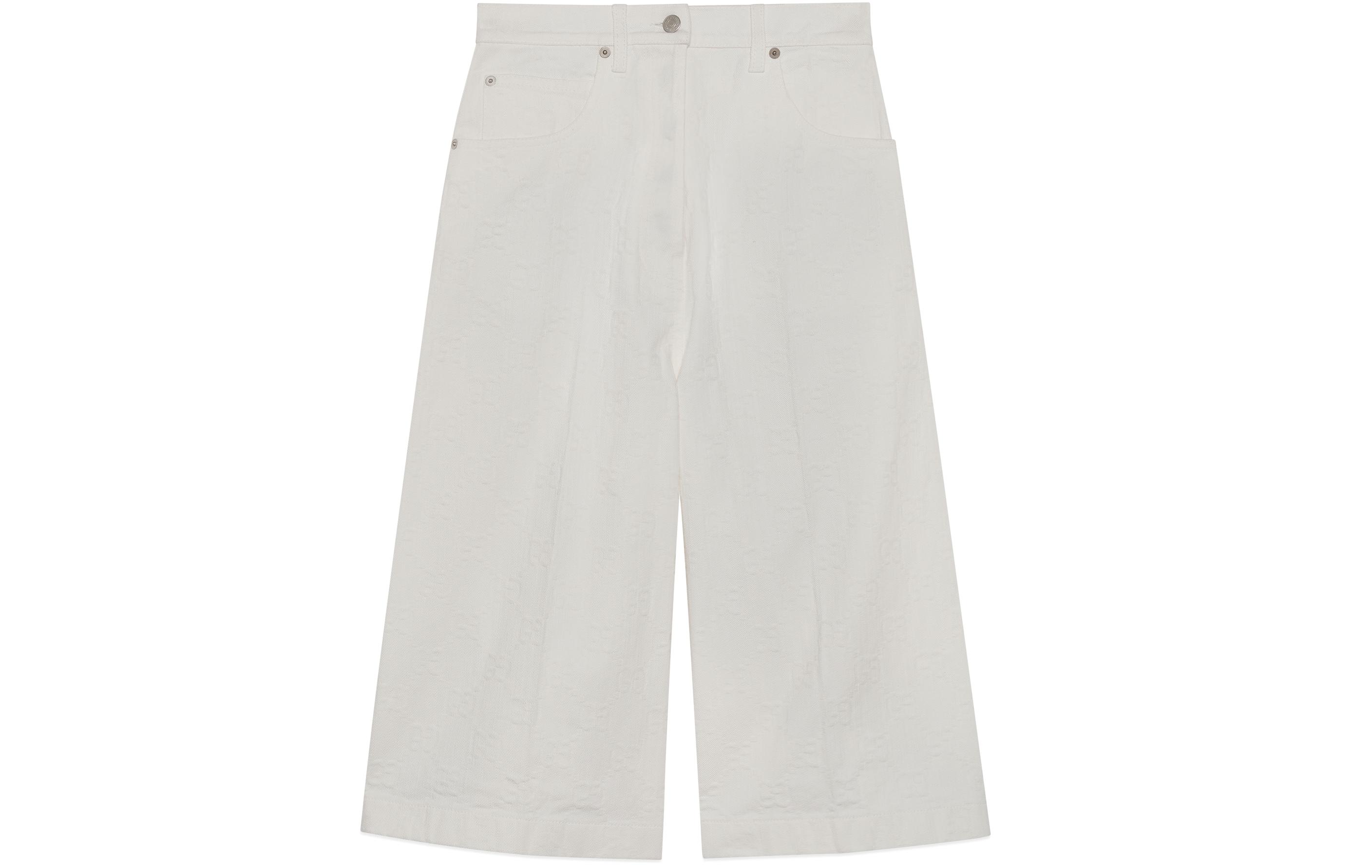 (Women) Gucci SS24 White Solid GG Jacquard Wide-Leg Crop Jeans 777240-XDCWT-9692