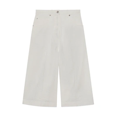 (Women) Gucci SS24 White Solid GG Jacquard Wide-Leg Crop Jeans 777240-XDCWT-9692