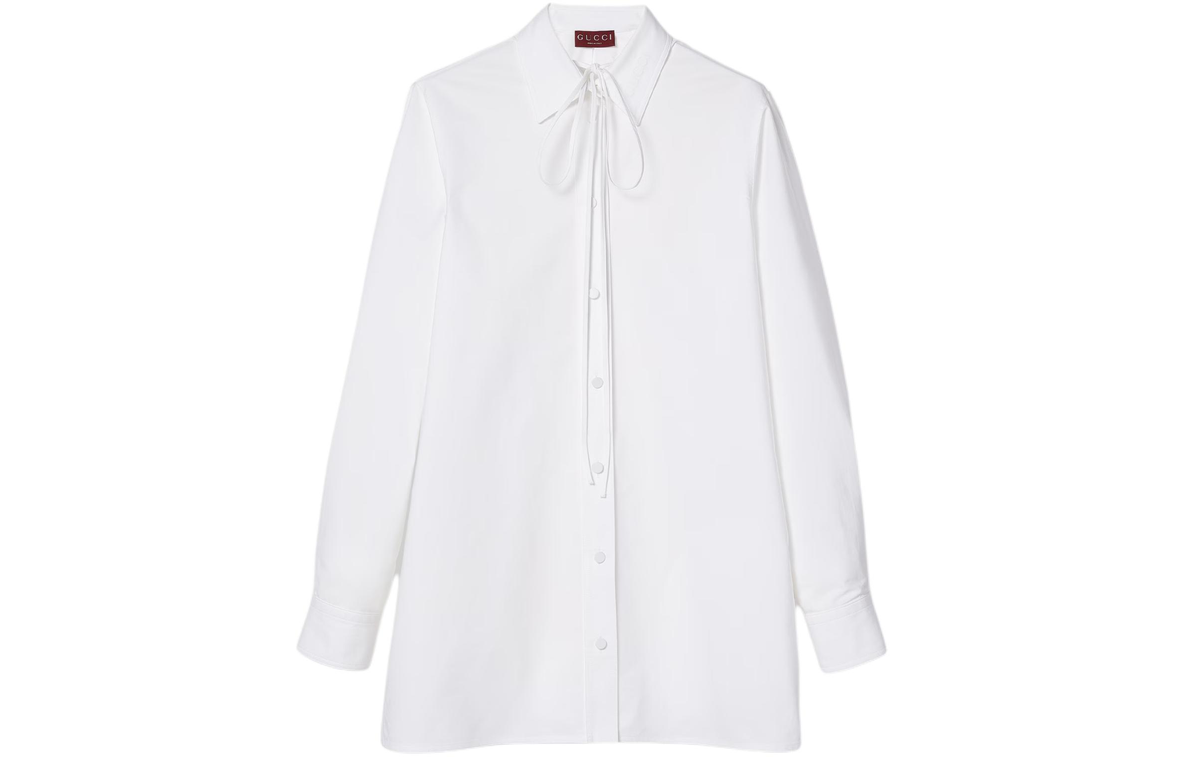 (Women) Gucci SS24 White Solid Single-Breasted Tie Long-Sleeve Shirt 785794-ZAQM6-9000