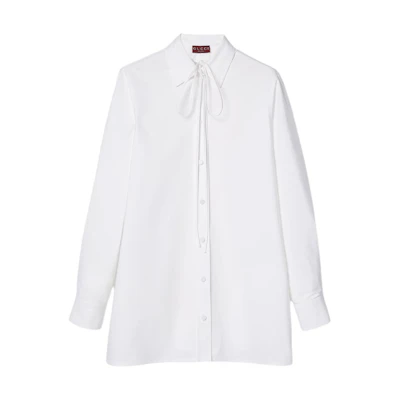 (Women) Gucci SS24 White Solid Single-Breasted Tie Long-Sleeve Shirt 785794-ZAQM6-9000