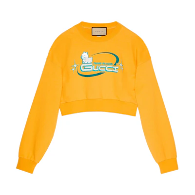 (Women) Gucci SS24 Yellow Logo Animal Print Crop Sweatshirt 776911-XJGDT-7629