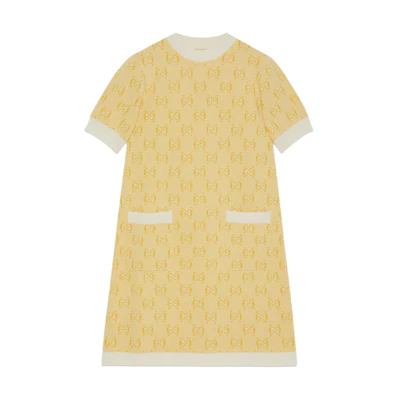 (Women) Gucci SS24 Yellow Logo Jacquard Short-Sleeve Dress 773633-XKDK5-7218