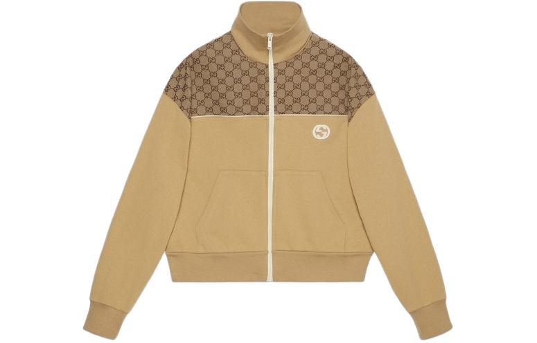 (Women) GUCCI SS24 Zip-Up High Neck Letter Print Sweatshirt Beige 773742-XJF8U