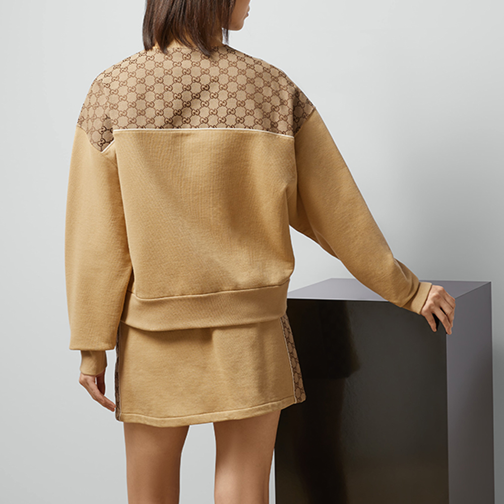 Shop (Women) GUCCI SS24 Zip-Up High Neck Letter Print Sweatshirt Beige 773742-XJF8U