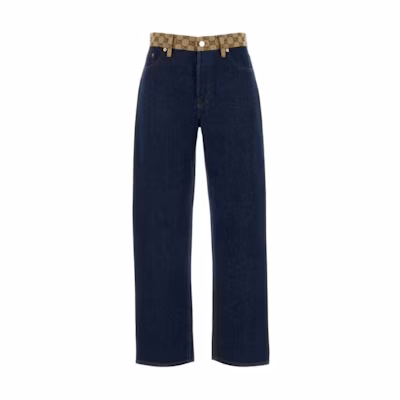 (Women) GUCCI SS25 Blue Long Denim Jeans with Button, Zipper, and Split Hem. 817092-XDC73-4100