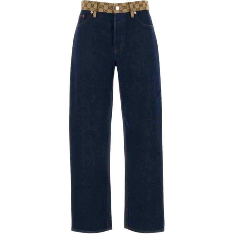 Order (W) GUCCI SS25 藍色長版牛仔褲附鈕扣、拉鍊及開衩設計。 817092-XDC73-4100