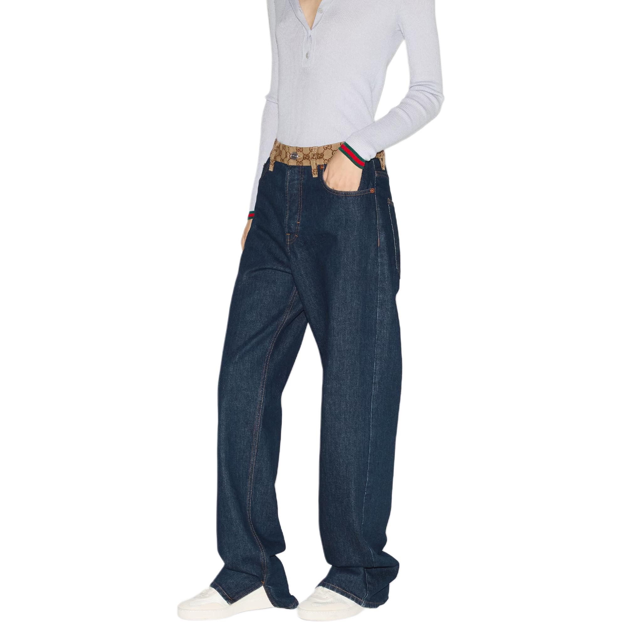 Purchase (W) GUCCI SS25 藍色長版牛仔褲附鈕扣、拉鍊及開衩設計。 817092-XDC73-4100