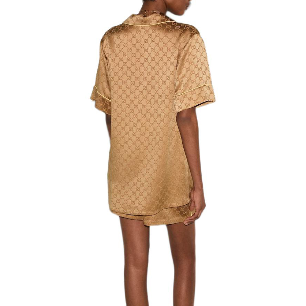 (Women) GUCCI SS25  Satin Short Sleeve Shirt with Logo Print in Copper Brown 814927-ZAQKJ-2031 圖 6