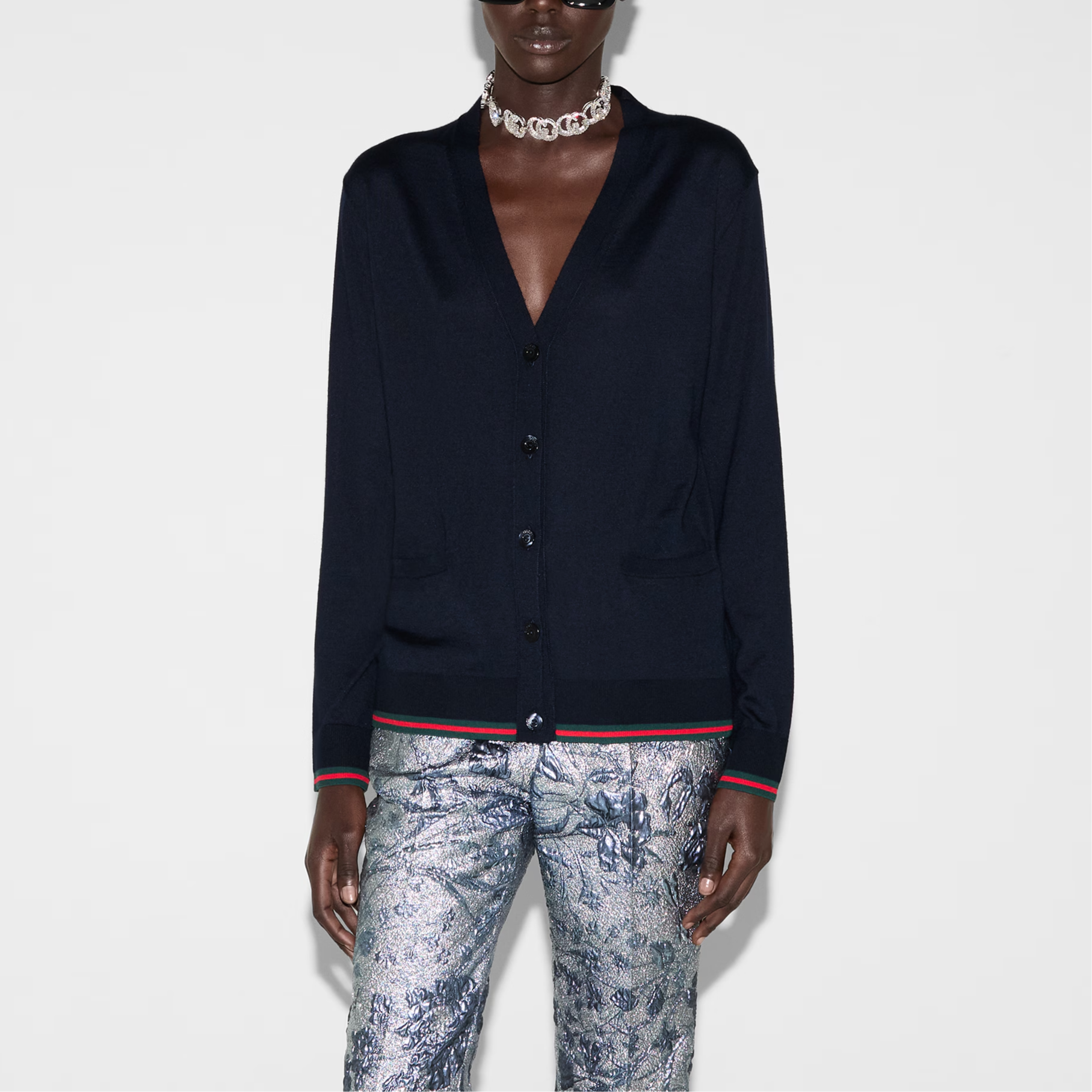 (Women) GUCCI SS25  Solid Color Single-Breasted Knit Cardigan Blue 818588-XKENL-4027 圖 4