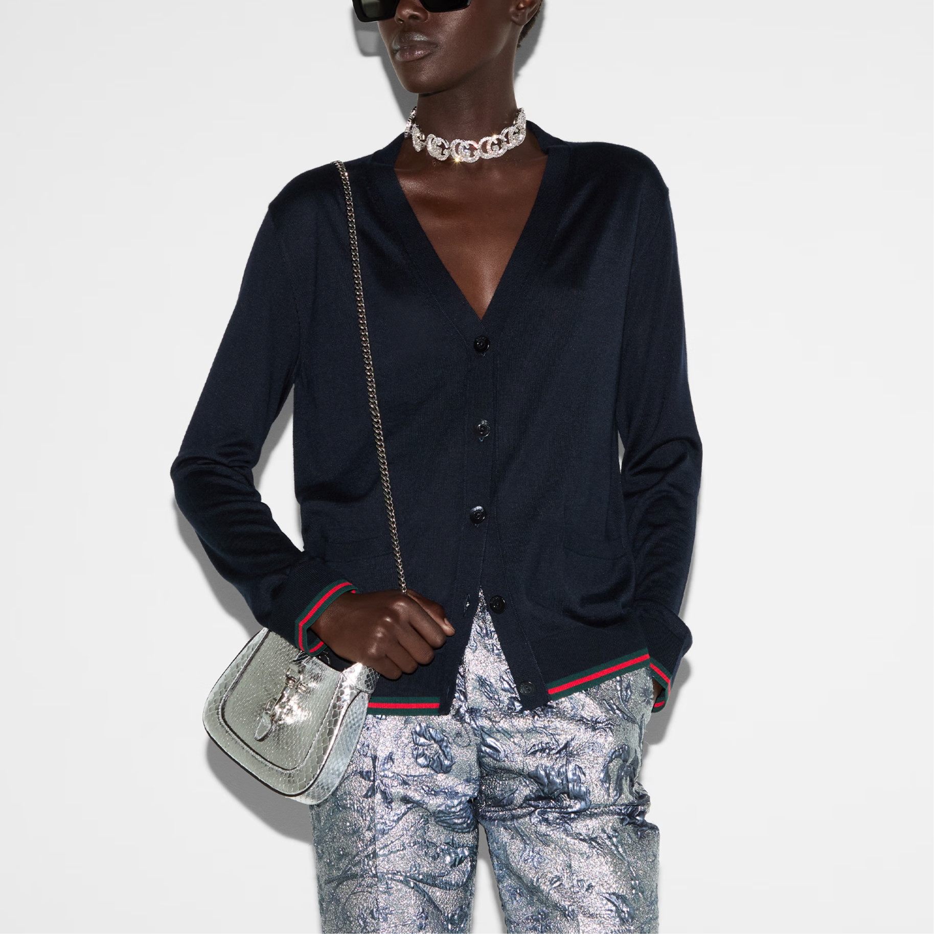 (Women) GUCCI SS25  Solid Color Single-Breasted Knit Cardigan Blue 818588-XKENL-4027 圖 5