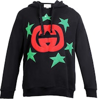 (Women) Gucci Star Pattern Logo Hooded Sweatshirt Black 615061-XJDOE-1043 (Women) Gucci Star Pattern Logo Hooded Sweatshirt Black 615061-XJDOE-1043