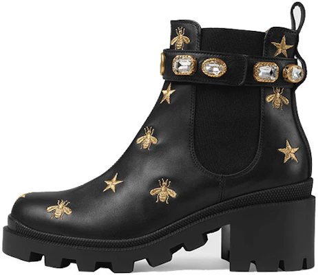 古馳 GUCCI 雙G系列 飾帶皮革 女款 刺繡切爾西靴 黑色 Buy 古馳 GUCCI 雙G系列 飾帶皮革 女款 刺繡切爾西靴 黑色