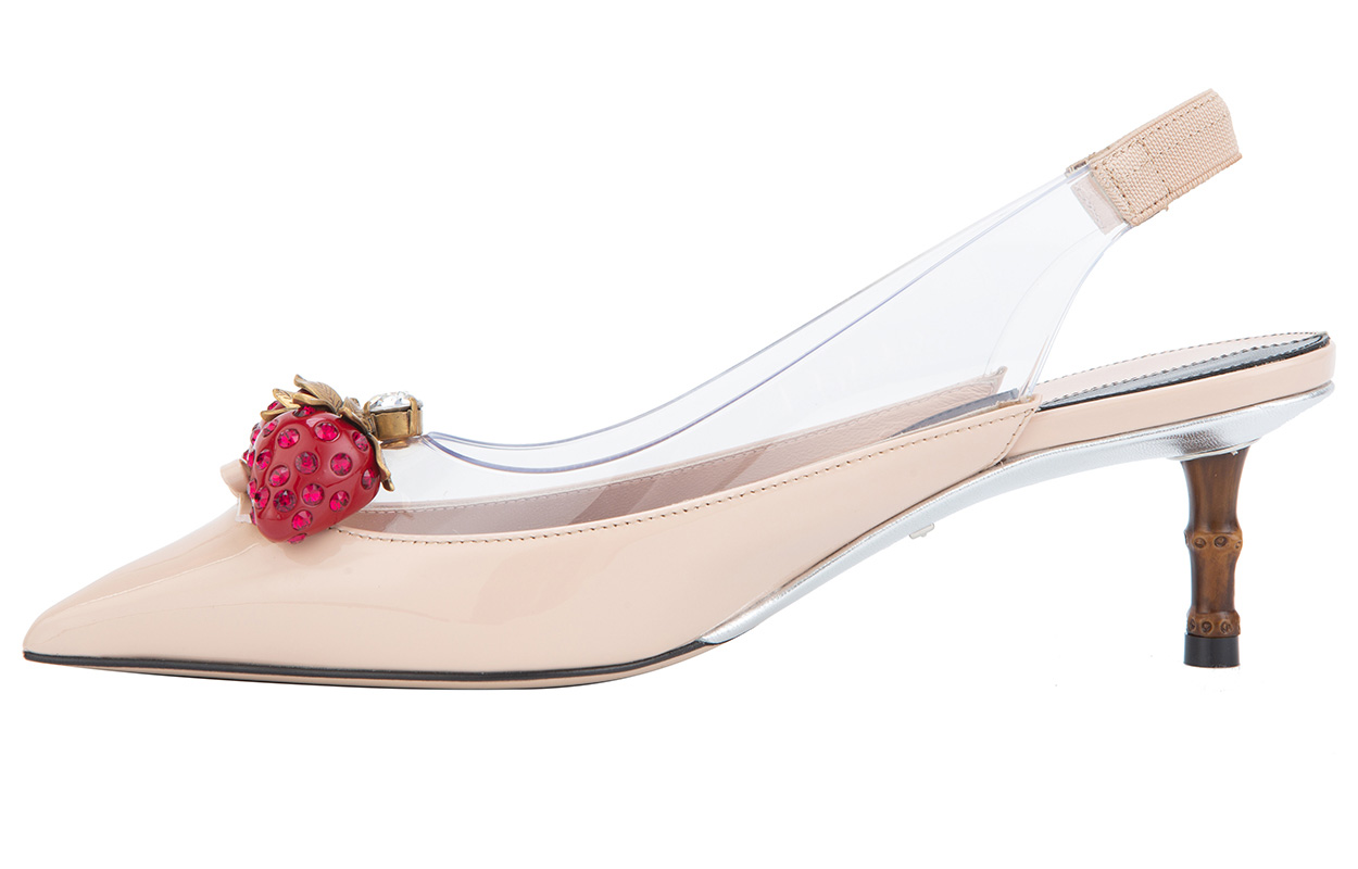 (W) Gucci Strawberry LOGO Fashion High Heels Sports Pink Sandals