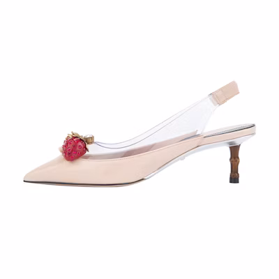(W) Gucci Strawberry LOGO Fashion High Heels Sports Pink Sandals