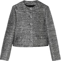 (Women) Gucci Striped Bouclé Cropped Jacket in Silver 789967-ZAQ9N-1138 (Women) Gucci Striped Bouclé Cropped Jacket in Silver 789967-ZAQ9N-1138