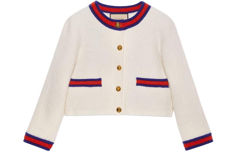 (Women) Gucci Striped Button-Up Crew Neck Jacket White 764687-XKDQT-9189