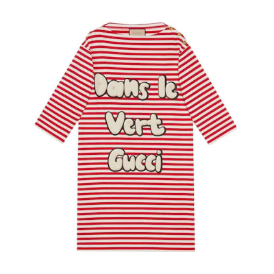 (Women) Gucci Striped Cotton Sports Long-Sleeve Dress Red SS23 727980-XJE7O-6176