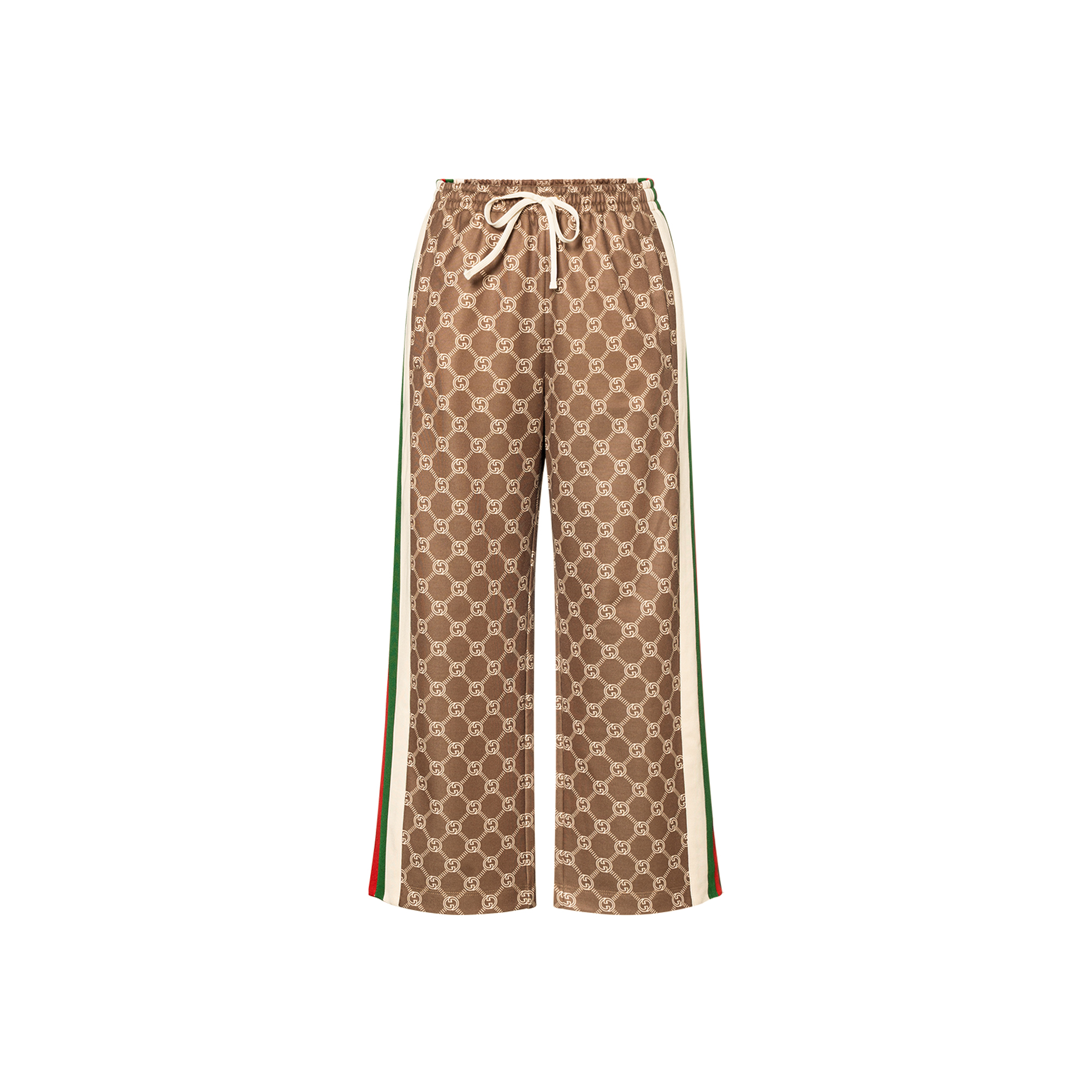 (Women) Gucci Striped Drawstring Wide-Leg Knit Sweatpants Khaki 671496-XJD1G-3357