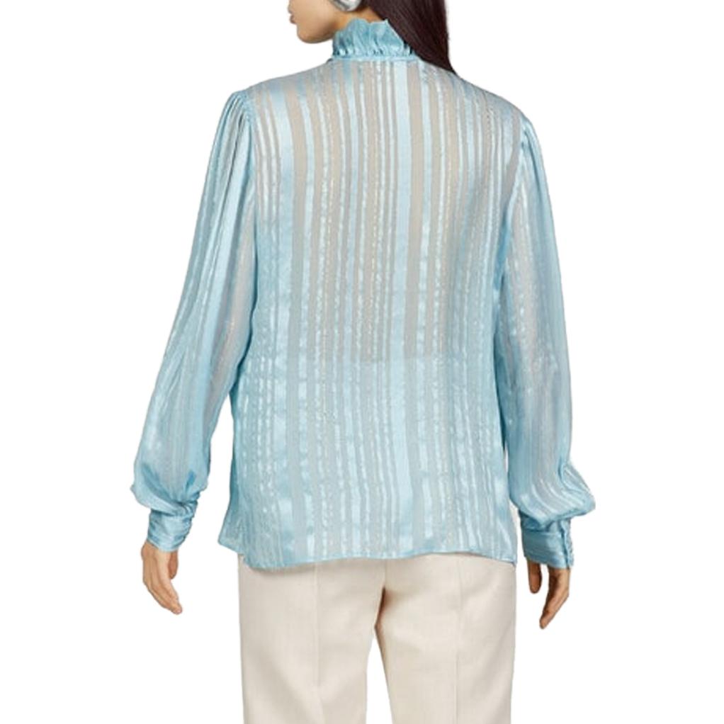 (Women) GUCCI Striped Ruffled Lantern Sleeve Blouse Women’s Light Blue Shirt 747969-ZAML0-4394 圖 4