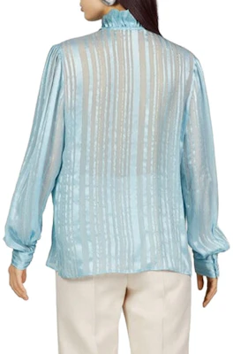 (Women) GUCCI Striped Ruffled Lantern Sleeve Blouse Women’s Light Blue Shirt 747969-ZAML0-4394 Shop (Women) GUCCI Striped Ruffled Lantern Sleeve Blouse Women’s Light Blue Shirt 747969-ZAML0-4394