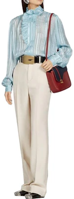 (Women) GUCCI Striped Ruffled Lantern Sleeve Blouse Women’s Light Blue Shirt 747969-ZAML0-4394 Purchase (Women) GUCCI Striped Ruffled Lantern Sleeve Blouse Women’s Light Blue Shirt 747969-ZAML0-4394