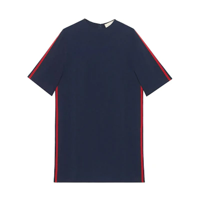 (Women) Gucci Striped Short Sleeve Loose Short Dress Navy Blue 528977-KR01-4755