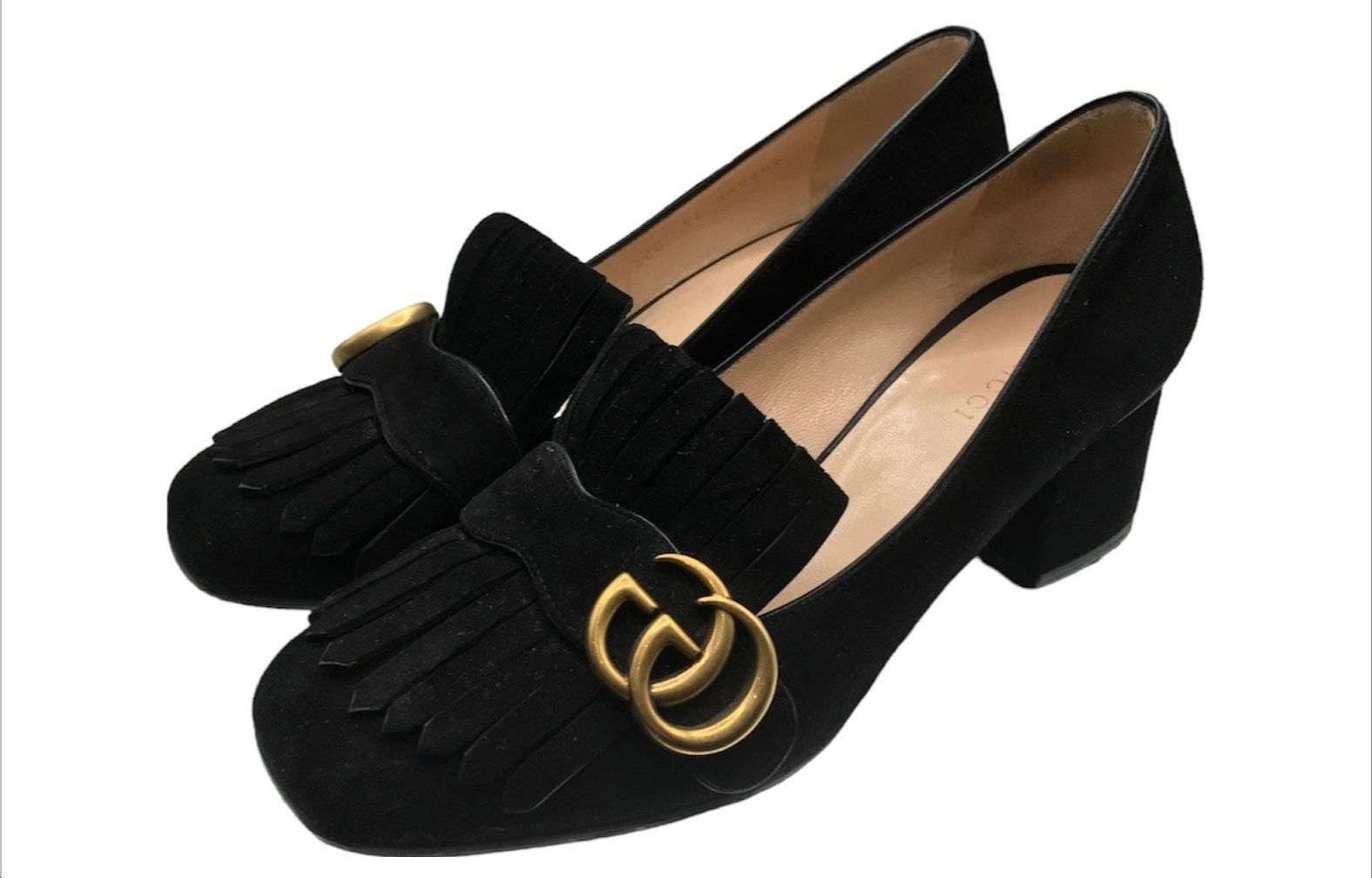 Lookbook (W) Gucci Suede Tumit Rendah 'Hitam' 453480-C2000-1000
