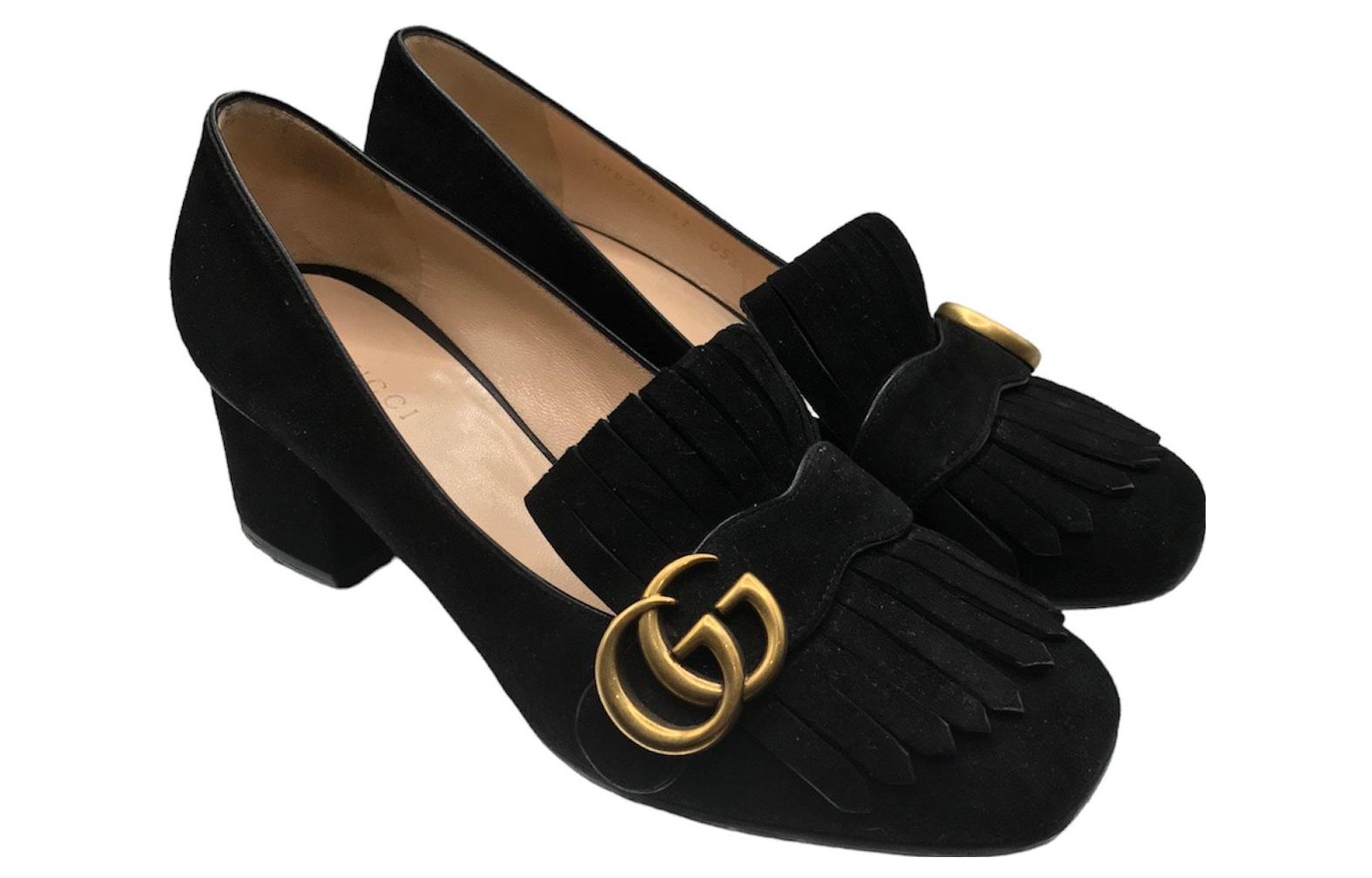 Shop (W) Gucci Suede Tumit Rendah 'Hitam' 453480-C2000-1000