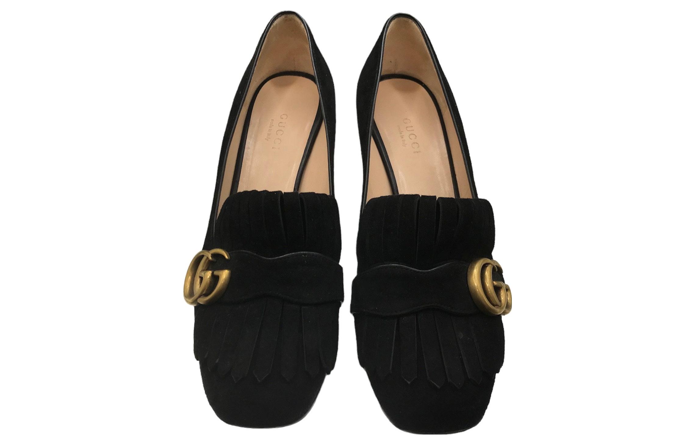 Purchase (W) Gucci Suede Tumit Rendah 'Hitam' 453480-C2000-1000