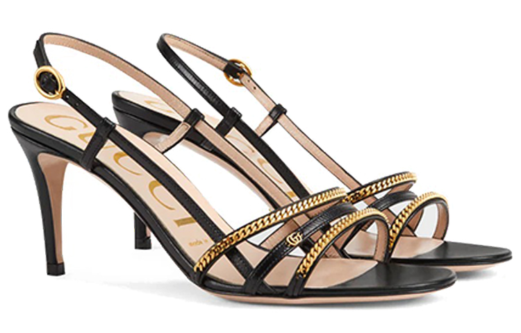 Order (W) グッチ シルヴィ チェーン ブラック ハイヒールサンダル 659196C9D001000