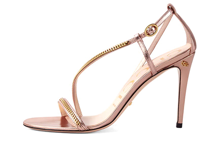 (Women) Gucci Sylvie Chain 'Pink Metallic High-Heeled Sandal' 659198-B8B00-5702