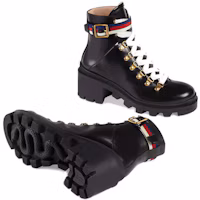 Purchase (W) Botas de Cuero Negras Gucci Sylvie con Cintas Decorativas 481156-DKS30-1159