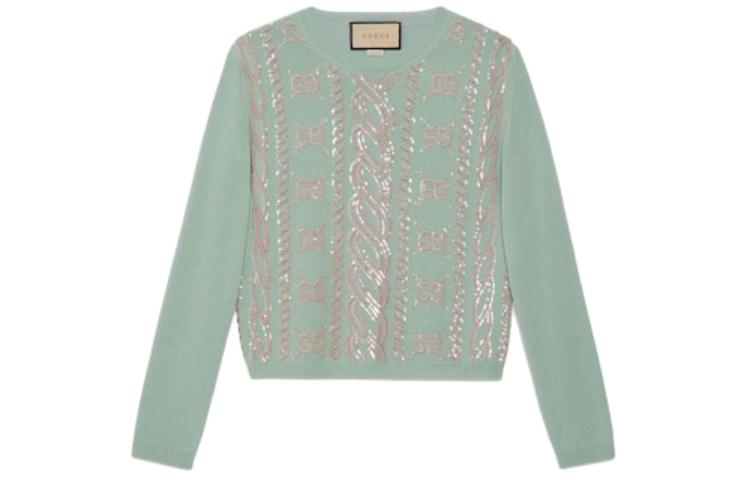 (Women) Gucci Teal Logo Crewneck Long Sleeve Knit Sweater SS24 773589-XKDUX-4853