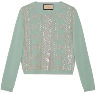 (W) 古驰蓝绿色徽标长袖针织毛衣 SS24 773589-XKDUX-4853 Buy (W) 古驰蓝绿色徽标长袖针织毛衣 SS24 773589-XKDUX-4853