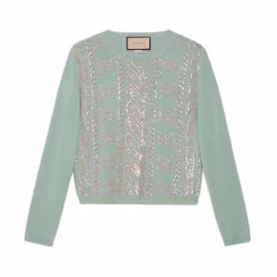 (Women) Gucci Teal Logo Crewneck Long Sleeve Knit Sweater SS24 773589-XKDUX-4853