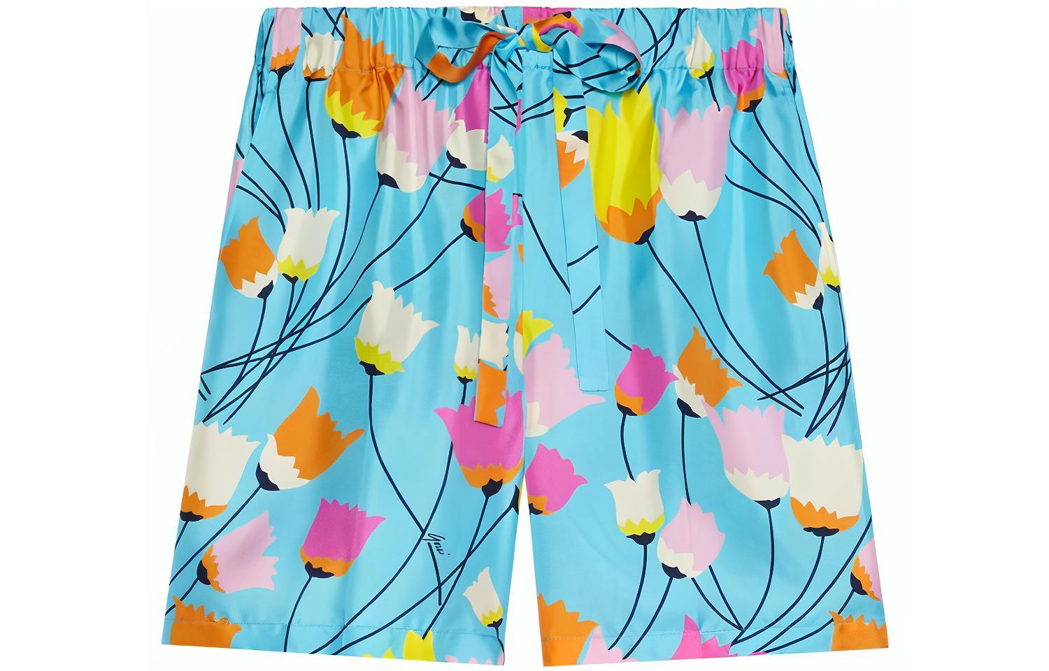 (Women) Gucci The Hacker Project Tulip Print Tie-Waist Relaxed Blue Shorts 657861-ZAGZG-4337