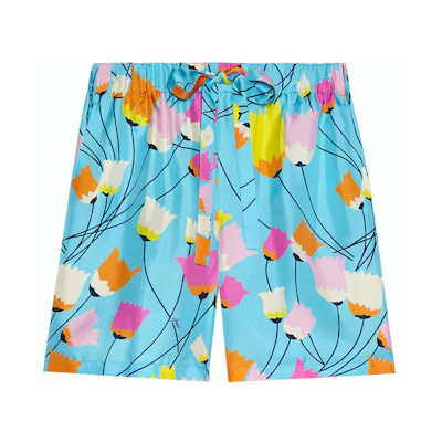 (Women) Gucci The Hacker Project Tulip Print Tie-Waist Relaxed Blue Shorts 657861-ZAGZG-4337