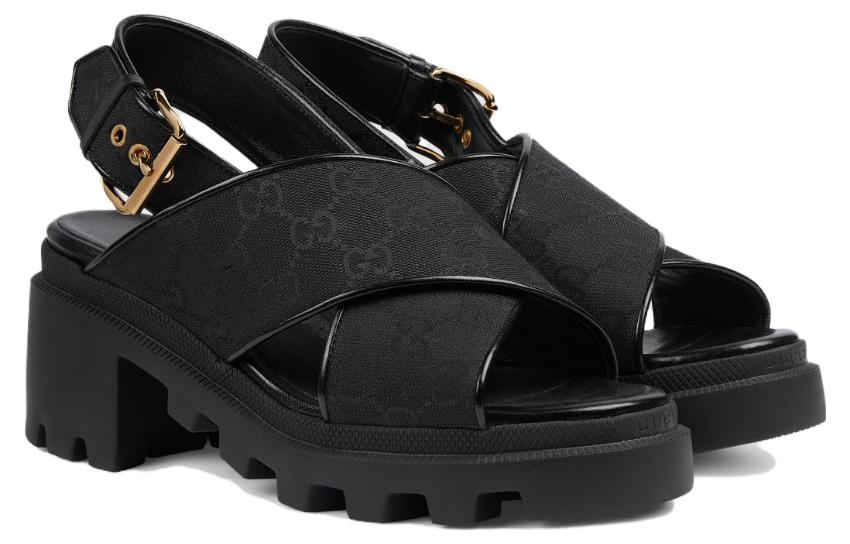 Order (W) Gucci Sandalia de Moda Suela Gruesa 'Hebilla Negra' 749795-H6320-1000