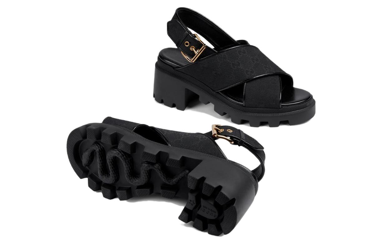 Purchase (W) Gucci Sandalia de Moda Suela Gruesa 'Hebilla Negra' 749795-H6320-1000