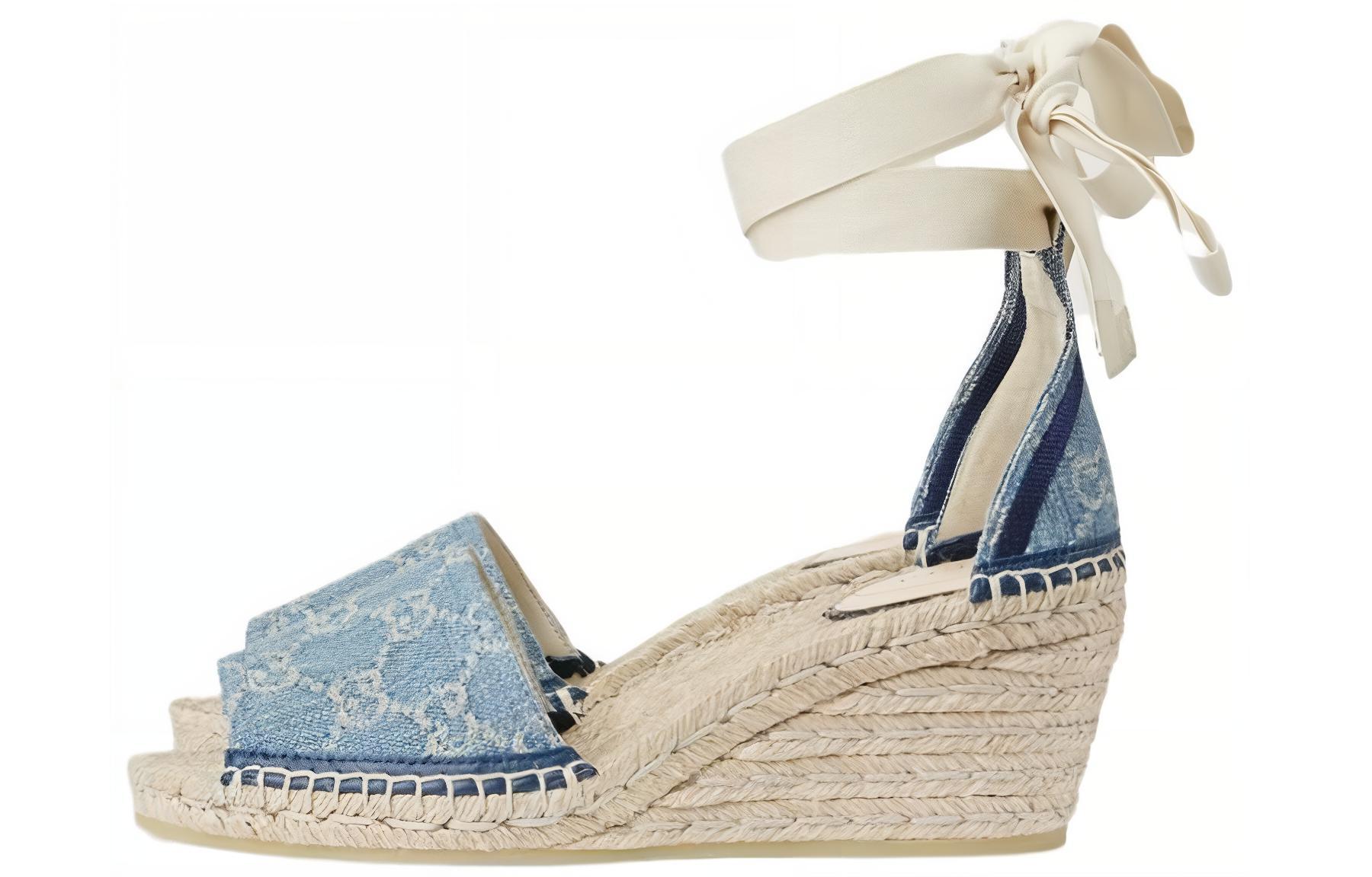 Buy (W) 古驰厚底系带牛仔“蓝凉鞋” 776846-FACUU-4647