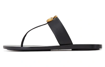 (Women) Gucci Thong Sandal With Double G 'Black Leather'