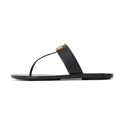 (W) Gucci Thong Sandal With Double G 'Black Leather'