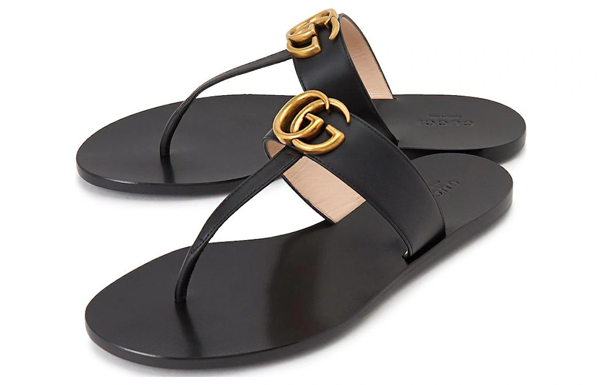(Women) Gucci Thong Sandal With Double G 'Black Leather'