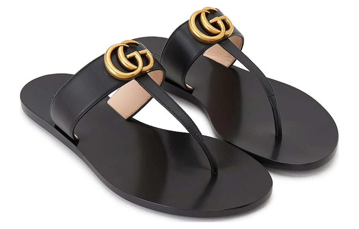 (Women) Gucci Thong Sandal With Double G 'Black Leather'