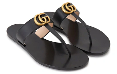(Women) Gucci Thong Sandal With Double G 'Black Leather'